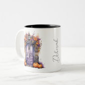 Custom Elegante Wasserfarbe Pumpkin Tür Herbst Zweifarbige Tasse (Vorderseite Links)