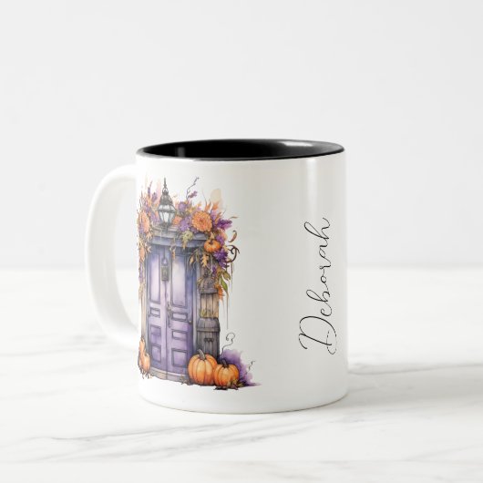 Custom Elegante Wasserfarbe Pumpkin Tür Herbst Zweifarbige Tasse (Vorderseite Links)
