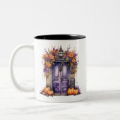 Custom Elegante Wasserfarbe Pumpkin Tür Herbst Zweifarbige Tasse (Links)