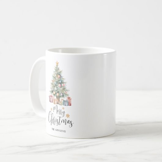 Custom Elegante Watercolor Weihnachtsbaum Kaffeetasse (Vorderseite Links)