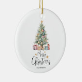 Custom Elegante Watercolor Weihnachtsbaum Keramik Ornament (Rechts)