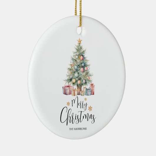 Custom Elegante Watercolor Weihnachtsbaum Keramik Ornament (Rechts)