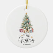Custom Elegante Watercolor Weihnachtsbaum Keramik Ornament (Vorne)