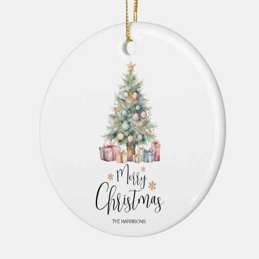 Custom Elegante Watercolor Weihnachtsbaum Keramik Ornament (Links)