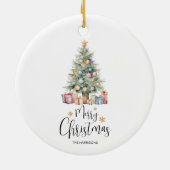 Custom Elegante Watercolor Weihnachtsbaum Keramik Ornament (Hinten)