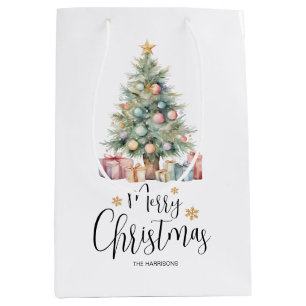 Custom Elegante Watercolor Weihnachtsbaum Mittlere Geschenktüte