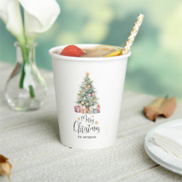 Custom Elegante Watercolor Weihnachtsbaum Pappbecher