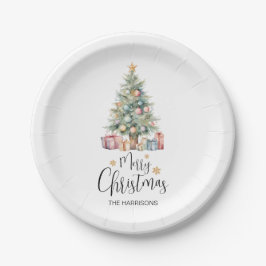 Custom Elegante Watercolor Weihnachtsbaum Pappteller