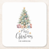 Custom Elegante Watercolor Weihnachtsbaum Rechteckiger Pappuntersetzer (Vorderseite)