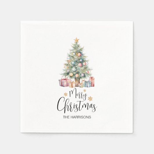 Custom Elegante Watercolor Weihnachtsbaum Serviette (Vorderseite)