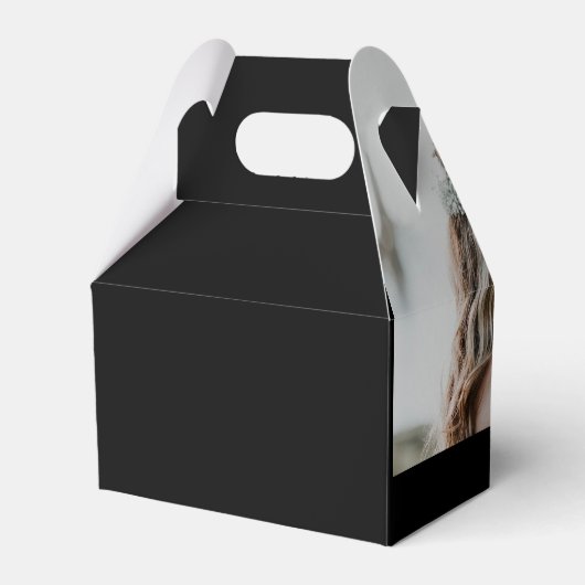 Custom Elegantes Calligrafy Foto Wedding Black Geschenkschachtel (Rückseite)