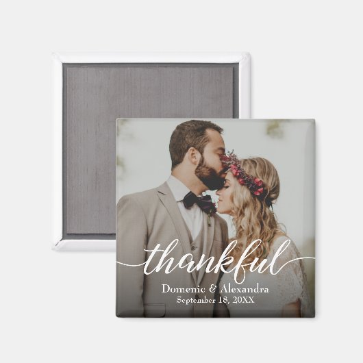Custom Elegantes Foto Dankbare Script Hochzeit Magnet (Vorderseite/Rückseite)