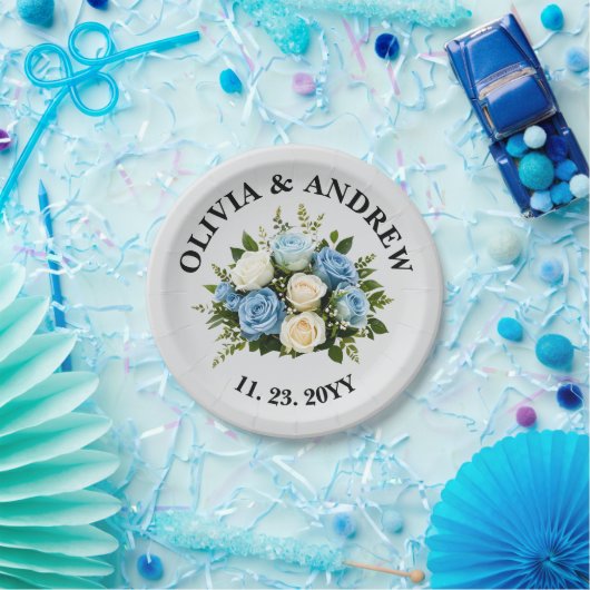 Custom Eleganto Blau und Weiß Blumen Pappteller (Party)