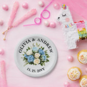 Custom Eleganto Blau und Weiß Blumen Pappteller (Party)