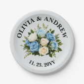 Custom Eleganto Blau und Weiß Blumen Pappteller (Vorderseite)