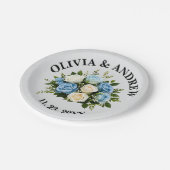 Custom Eleganto Blau und Weiß Blumen Pappteller (Schrägansicht)