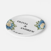 Custom Eleganto Blau und Weiß Blumen Pappteller (Schrägansicht)