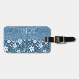 Custom Eleganto Botanical Blue Imitats Denim Look Gepäckanhänger