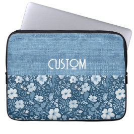 Custom Eleganto Botanical Blue Imitats Denim Look Laptopschutzhülle
