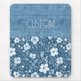 Custom Eleganto Botanical Blue Imitats Denim Look Mousepad