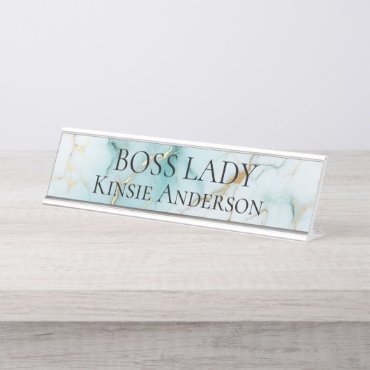 Custom Eleganto Modern Marble BOSS LADY Schreibtischnamensplakette (Vorderseite )