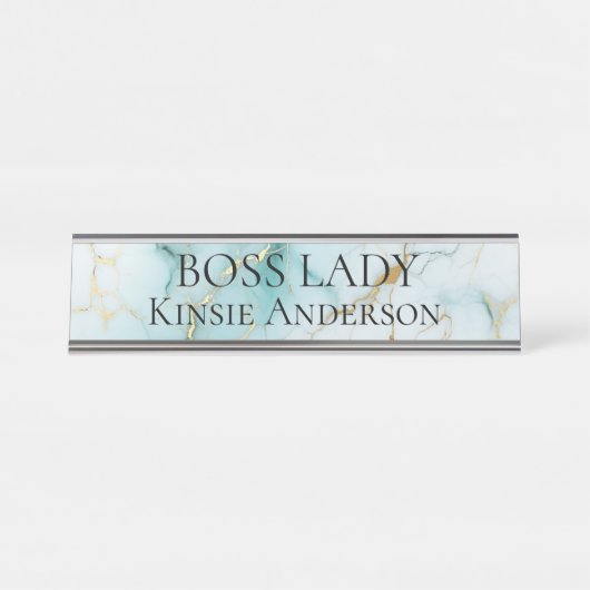 Custom Eleganto Modern Marble BOSS LADY Schreibtischnamensplakette (Vorderseite )