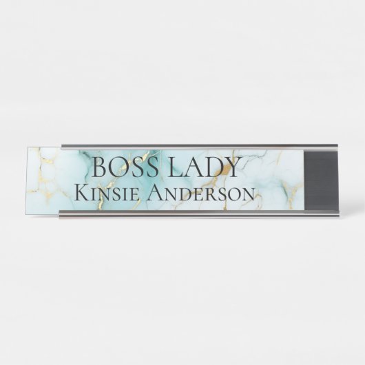Custom Eleganto Modern Marble BOSS LADY Schreibtischnamensplakette (Vorderseite )