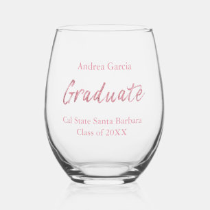 Custom Eleganto Modern Pink Pinsel Script Graduate Weinglas Ohne Stiel