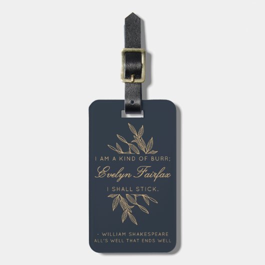 Custom Eleganto Moderne Botanische Hexenzitat Navy Gepäckanhänger (Vorderseite vertikal)