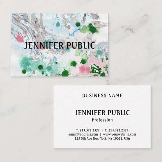 Custom Eleganto Modernes Pink Blue Green Abstrakt Visitenkarte (Vorne/Hinten)