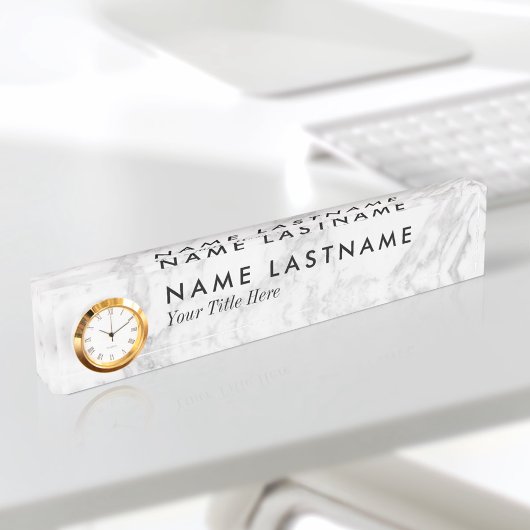 Custom Elegany White Marmornamensuhr Namensplakette