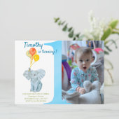 Custom Elephant First Birthday Boy  Einladung (Stehend Vorderseite)