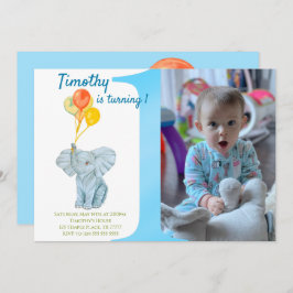Custom Elephant First Birthday Boy Einladung