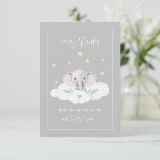 Custom Elephant Gray Baby Dusche Danke Karten (Stehend Vorderseite)