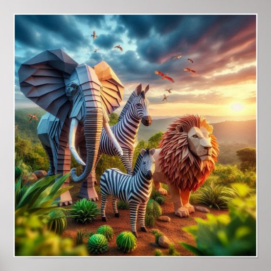 Custom Elephant Zebra and Lion Wall Poster (Vorne)