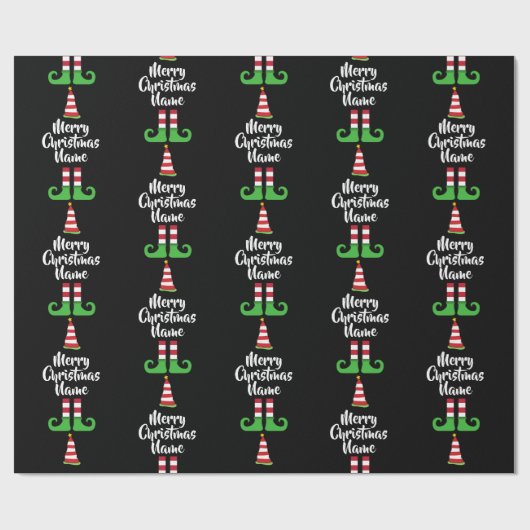 Custom Elf Muster Personalisierte Weihnachtsabbruc Geschenkpapier (Flach)