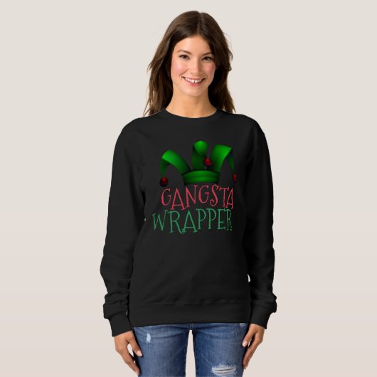 Custom Elf Santa Helper Gangsta Wrapper Weihnachte Sweatshirt (Vorne ganz)