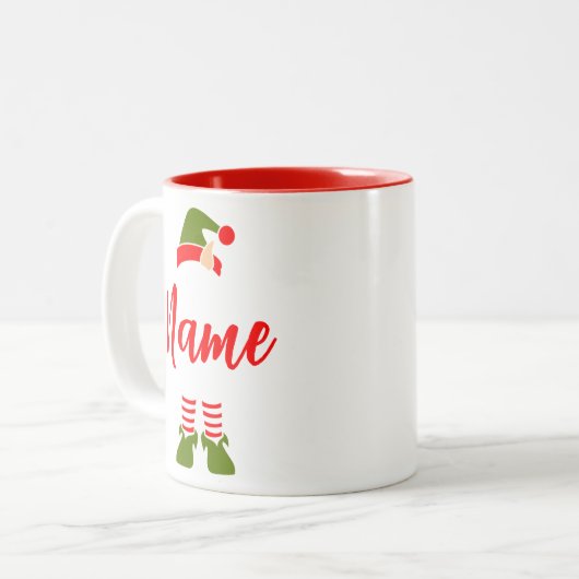 Custom Elf Tasse, Personalisierte Weihnachtskaffee Zweifarbige Tasse (Vorderseite Links)
