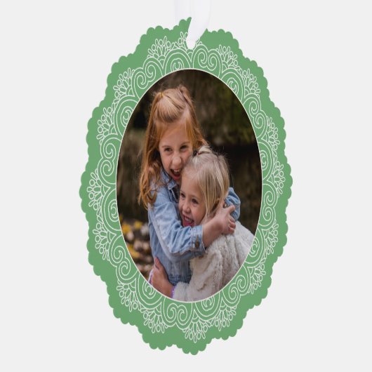 Custom Elfenbeinweiße Mandala Kranz auf hellgrün Ornament Karte (Rechts)