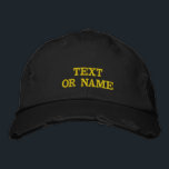 Custom Embroidered Hat Design Your Own Text, Name Bestickte Baseballkappe<br><div class="desc">Design your own unique look with this Custom Text & Logo Embroidered Hat. Easily personalize this baseball or trucker cap by choosing your font, thread color, hat color, and size, then add your name, company logo, slogan, number, letter, tagline, website, phone number, email, or social media handle. Perfect for business...</div>