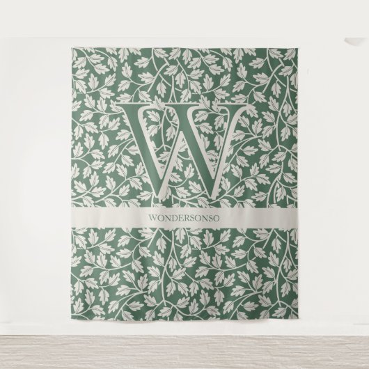 Custom Emerald Green Flower editable monogram Wandteppich (Vorderseite)
