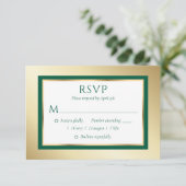 Custom Emerald Green und Gold Wedding RSVP Cards (Stehend Vorderseite)