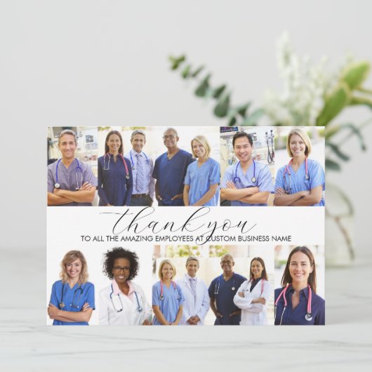 Custom Employee Appreciation 8 Photo Collage Dankeskarte (Stehend Vorderseite)