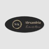 Custom Employee Black and Gold Monogram Namensschild (Vorderseite)