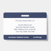 Custom Employee Foto Navy Blue Hospital ID Ausweis (Rückseite)