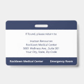 Custom Employee Foto Navy Blue Medical ID Ausweis (Rückseite)