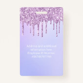 Custom Employee Glitzer Tropfen Lila violette Beze Ausweis (Rückseite)
