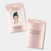 Custom Employee Glitzer Tropfen Rose Gold Name Abz Ausweis (Vorder- & Rückseite)