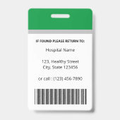Custom Employee Green Doctor Foto Identity Ausweis (Rückseite)