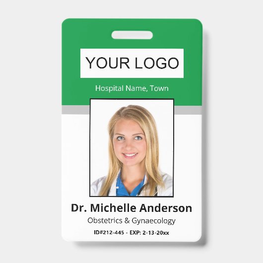 Custom Employee Green Doctor Foto Identity Ausweis (Vorderseite)